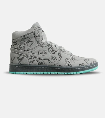 کفش کتانی ساقدار طوسی Nike Kaws AirJordan 1 مدل 7166