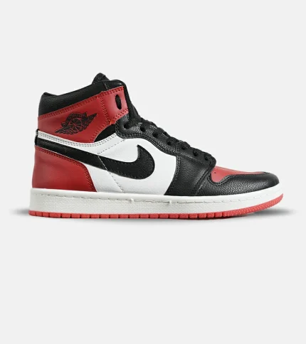 کفش کتانی مردانه و زنانه ساقدار مشکی قرمز سفید NIKE jordan 1 مدل 7148