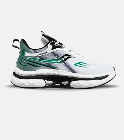 کفش کتانی سفید مشکی سبز Saucony Axon 3 مدل 7401