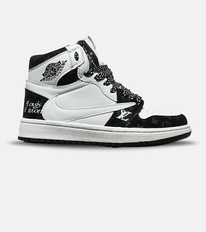 DSC08155 کفش کتانی ساقدار زنانه سفید مشکی NIKE travis scott مدل 8278 - Image 1